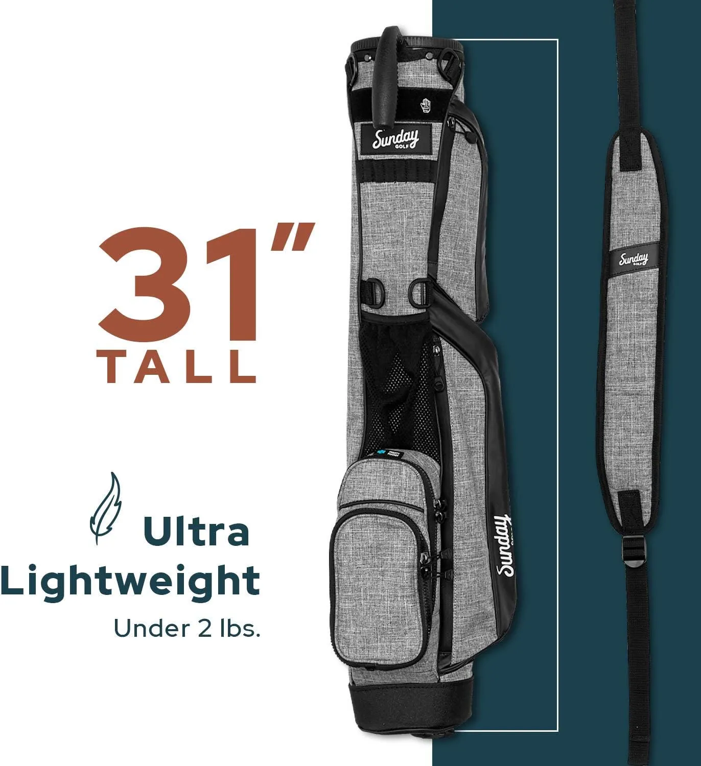 Sunday Golf Loma Bag - Lightweight Golf Bag with Strap and Stand – Easy to Carry Pitch n Putt Golf Bag – Stand Bag for The Driving Range, Par 3 and Executive Courses, 31 Inches