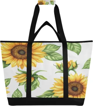 Sunflower Reusable Insulated Cooler Bag with Ice Pack Compartment - Large 128L Waterproof Thermal Grocery Tote for Picnic Beach Camping Lunch Storage