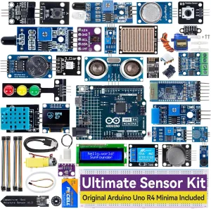 SUNFOUNDER Sensors Kit with Original Arduino Uno R4 Minima, Smart IoT & Basic Sensor Projects with Online Tutorials, Suitable for Age 8  Beginners (Original Arduino Uno R4 Minima Included)