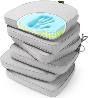 SUNROX Gel Memory Foam Chair Cushions, FadeShield Water-, Stain-Resistant Durable Reversible Seat Cushion Pads with Ties for Indoor/Outdoor Kitchen Dining Office, 17"x16", Set of 6, Heather Grey