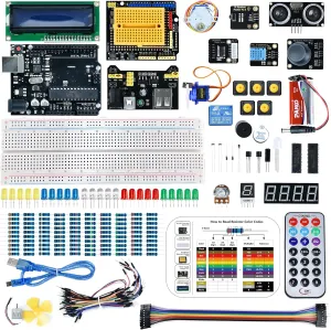 Super Starter Kit for Adults and Schoolchildren Compatible with Arduino IDE Include UNO R3 Board and Tutorial Include Breadboard & LCD 1602 Servo Motor HC-SR04 Sensor etc Electronics kit