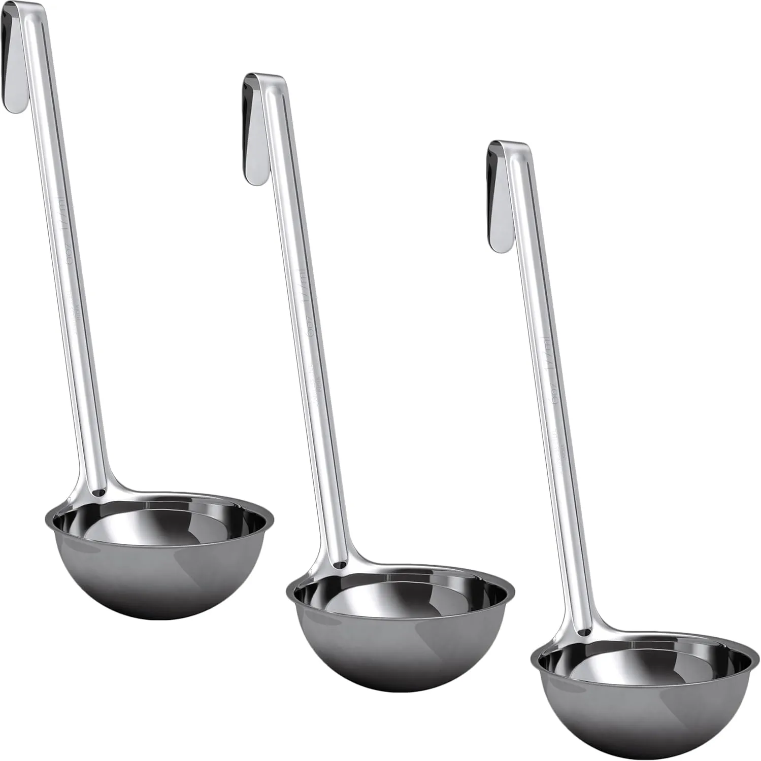Super Sturdy, Ergonomic 6 Oz. Soup Ladle 3 Pk. Stainless Steel Ladles with Long Handles. Best Kitchen Accessories for Stirring, Portioning and Serving Soups, Chili and Stew in Restaurants and at Home