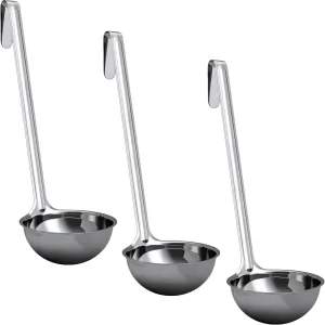 Super Sturdy, Ergonomic 6 Oz. Soup Ladle 3 Pk. Stainless Steel Ladles with Long Handles. Best Kitchen Accessories for Stirring, Portioning and Serving Soups, Chili and Stew in Restaurants and at Home