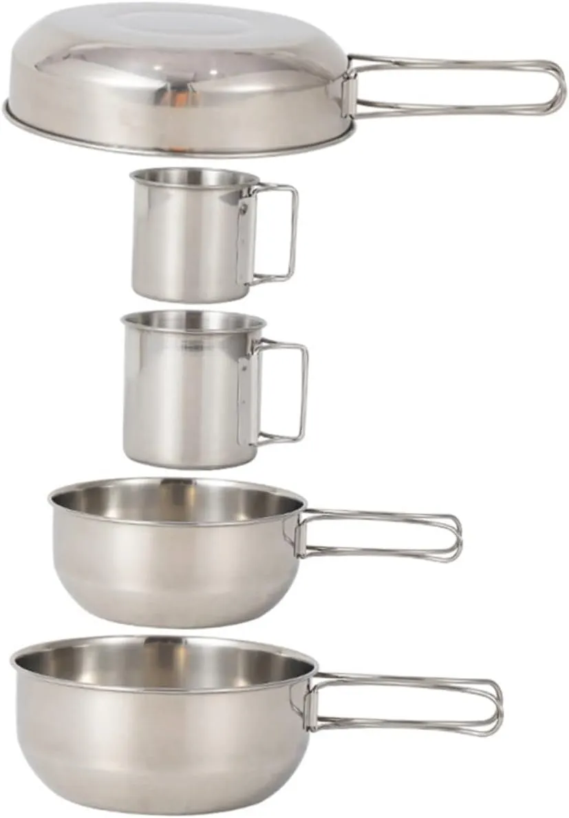 SUPVOX 5pcs Camping Silverware Stainless Steel Pot Pan Cup Set for Outdoor Activities Hiking
