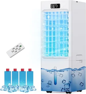 Swamp Cooler, 3-IN-1 Evaporative Air Cooler, 6L Windowless Portable Air Conditioners with 4 Ice Packs, 4 Modes & 3 Speeds, Auto Oscillating, 12H Timer, 17FT Remote, Cooling Fan for Office, Home