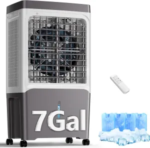 Swamp Cooler Air Conditioner, 2800 CFM Evaporative Air Cooler with Remote, 7 Gallon Water Tank, 12H Timer, 36INCH Portable Cooling Fan with 3 Speeds for Room, Garage