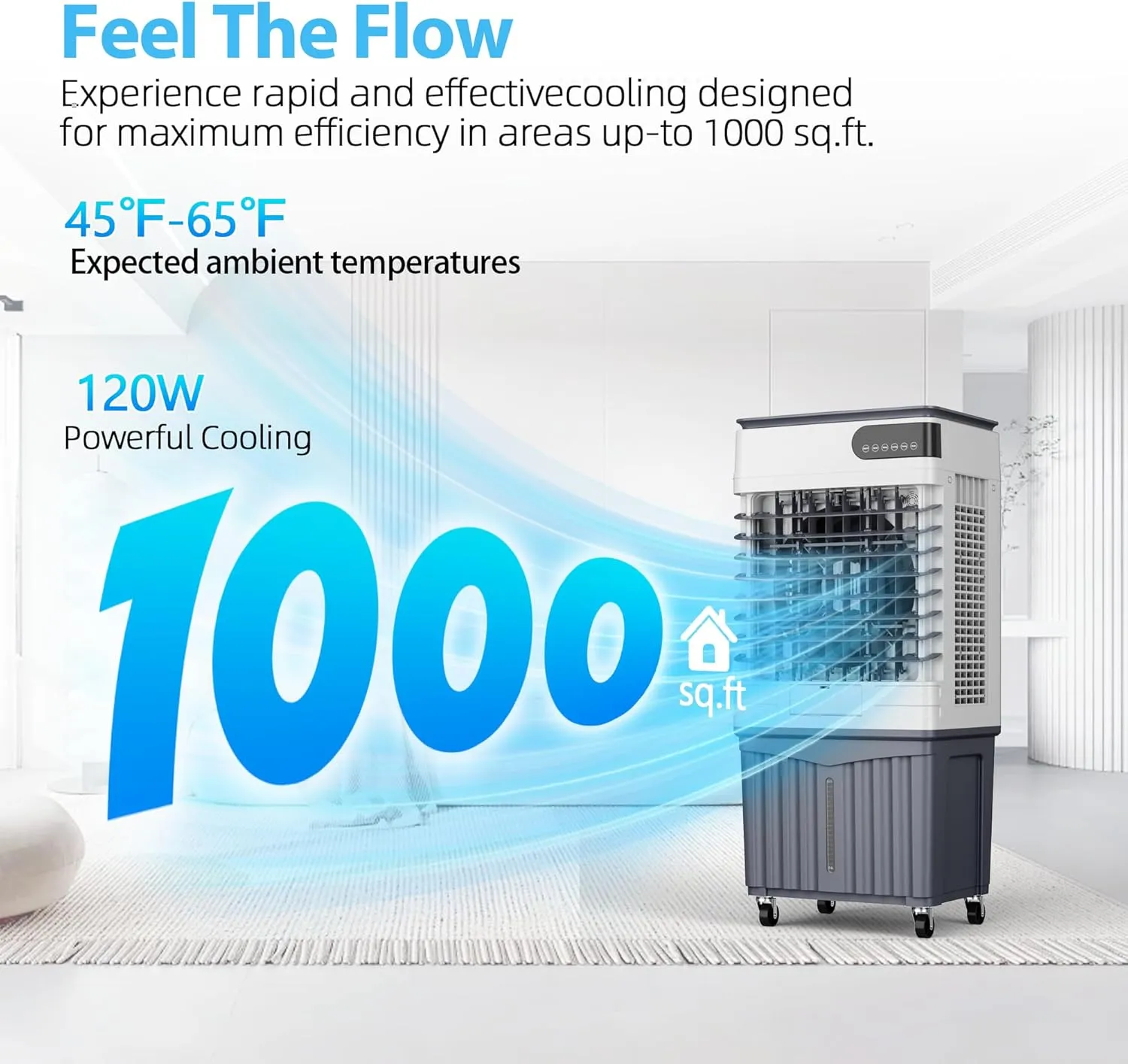 Swamp Cooler Air Conditioners, Large 13.5-Gal Tank for 7d Cooling, 4-IN-1 Portable evaporative cooler with LED Touch Screen, 3 Fan Speeds, 12H Timer & Remote, 1000 sq ft Coverage, Ideal for Large Room