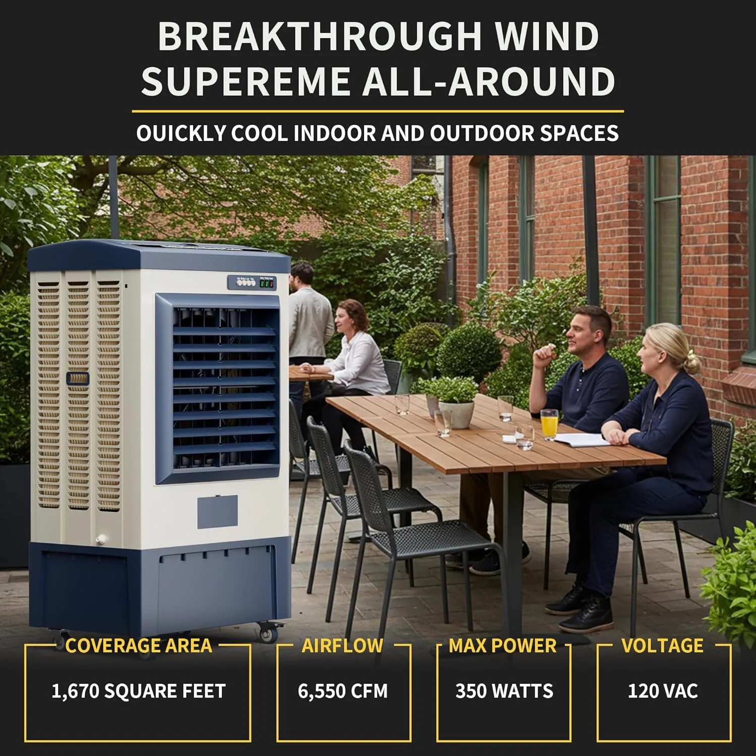 Swamp Cooler,6550CFM Portable Evaporative Air Cooler with Continuous Auto Fill,Outdoor Cooling Fan with 19.5 Gal Tank,120°Oscillation,3 Speed for Patio Garage Industry Commercial Use, 49Inch