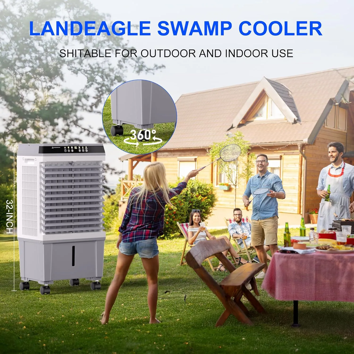 Swamp Coolers, Evaporative Air Cooler with 5.3-Gal Tank, 12H Timer, Evaporative Cooler with 120° Oscillation, 3 Speeds, Cooling Fans for Indoor Outdoor Use(Grey)
