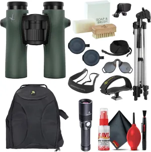 Swarovski 8x32 NL Pure Binoculars (Green) Premium Bundle - Includes Comfort Strap, Forehead Rest, 6' Tripod, Backpack, Tripod Adapter, Flashlight & Cleaning Kit