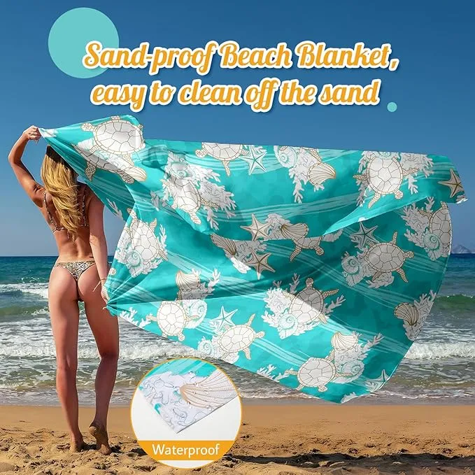 Sylfairy Beach Blanket Waterproof Sandproof Extra Large Beach Mat 79" X 82"for 1-4 Adults Quick Drying Durable Outdoor Picnic Mat for Beach Travel Camping Hiking