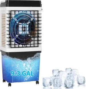 TABU Portable Swamp Coolers, Evaporative Air Cooler with 9.3-Gal Tank, 7.5H Timer, Evaporative Cooler with 120° Oscillation, Cooling, Fan & Humidifier, 3 Speeds for Indoor&Outdoor Use(Black)