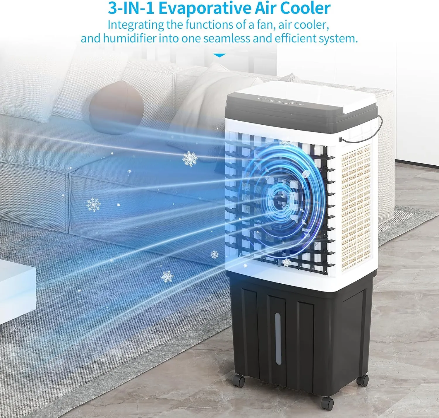 TABU Portable Swamp Coolers, Evaporative Air Cooler with 9.3-Gal Tank, 7.5H Timer, Evaporative Cooler with 120° Oscillation, Cooling, Fan & Humidifier, 3 Speeds for Indoor&Outdoor Use(Black)