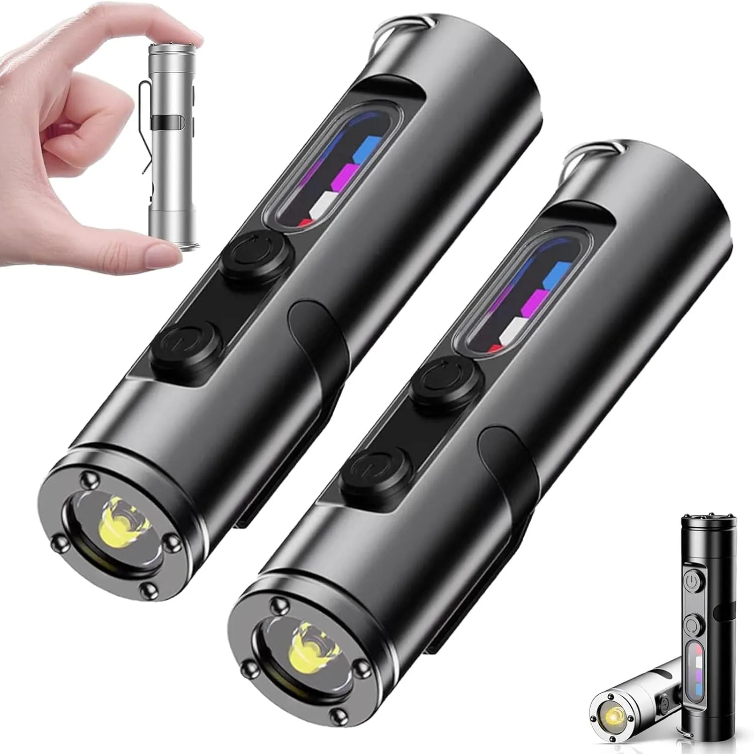 Taclite Mini – The Ultimate Everyday Micro Tool, Taclite Mini Rechargeable LED Magnetic Super Bright Tactical Flashlight Waterproof with Hat Clip, 3 Brightness (2*Black)