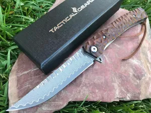 TACTICAL GEARZ Damascus Pocket Knife for EDC, Rosewood Handle, Multi-Layered Damascus Steel VG10 Blade, Includes Sheath (Alya)