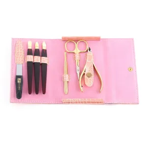 Tarko Solingen Professional Nail Kit Manicure Set, 7 Pcs Nail Care Kit with Luxury Leather Carry Case - Professional Finger Nail Care for DIY & Manicure Saloon (Pink)