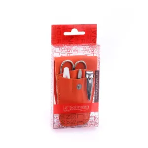 Tarko Solingen Travel Nail Clippers Manicure Set, 4 Pcs Nail Care Kit with Stylish Leather Carry Case & Nail Scissors - Professional Nail Clippers Set (Orange)
