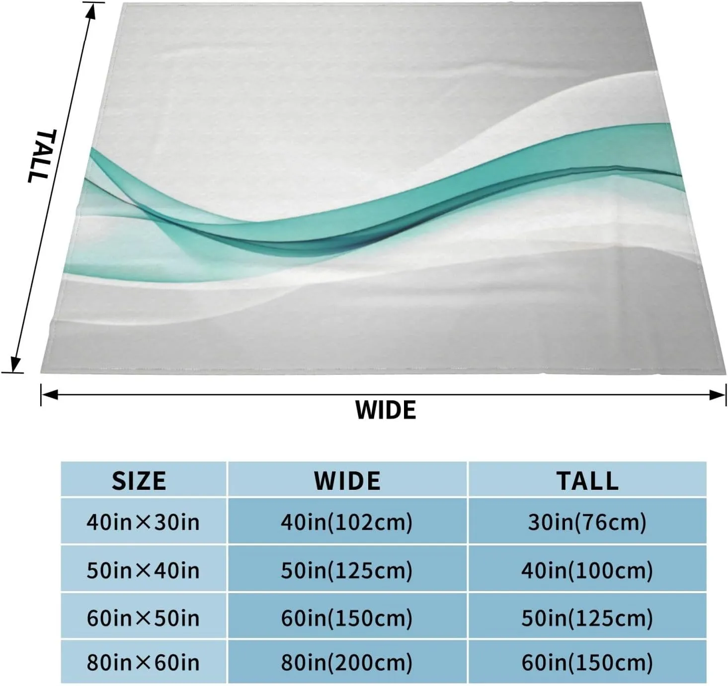 Teal Wave Abstract 60"X50" Flannel Blanket - 100% Soft Polyester, Lightweight and Warm, Suitable for Families, Camping, Travel