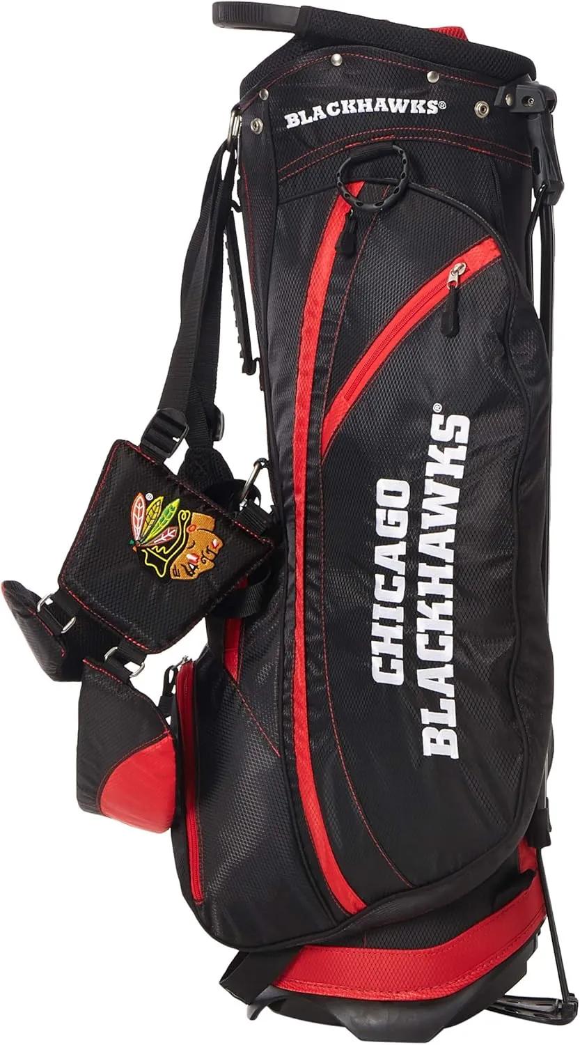 Team Golf NHL Lightweight, 14-Way Top, Spring Action Stand, Insulated Cooler Pocket, Padded Strap, Umbrella Holder & Removable Rain Hood