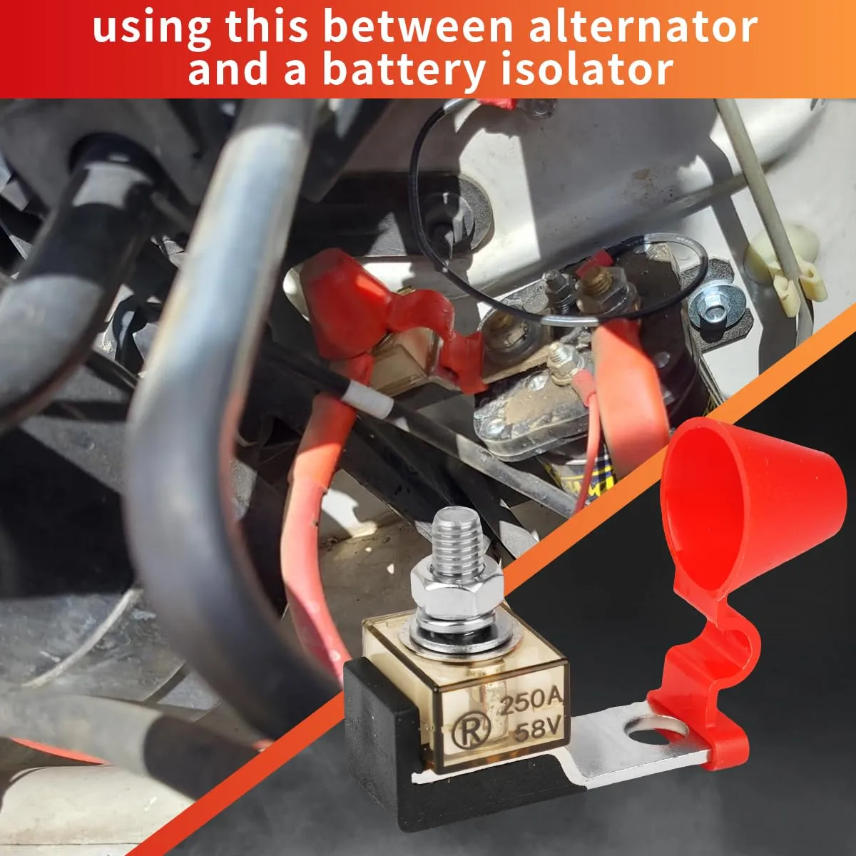 Terminal Fuse Block 150Amp，58V DC Maximum, Single Stud 5/16" (M8) Compact MRBF Marine Rated Battery Fuse
