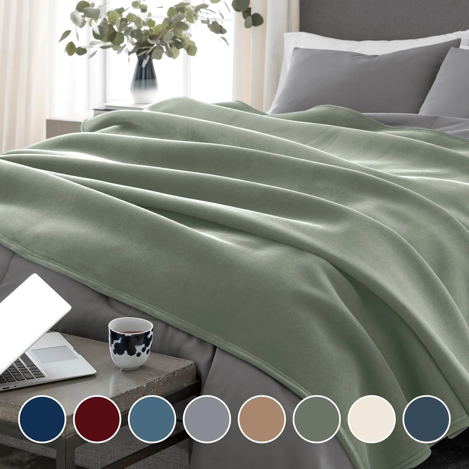 The Original Vellux Blanket - Soft, Warm, Insulated, Pet-Friendly, Home Bed & Sofa - Moss, Twin 66 x 90"