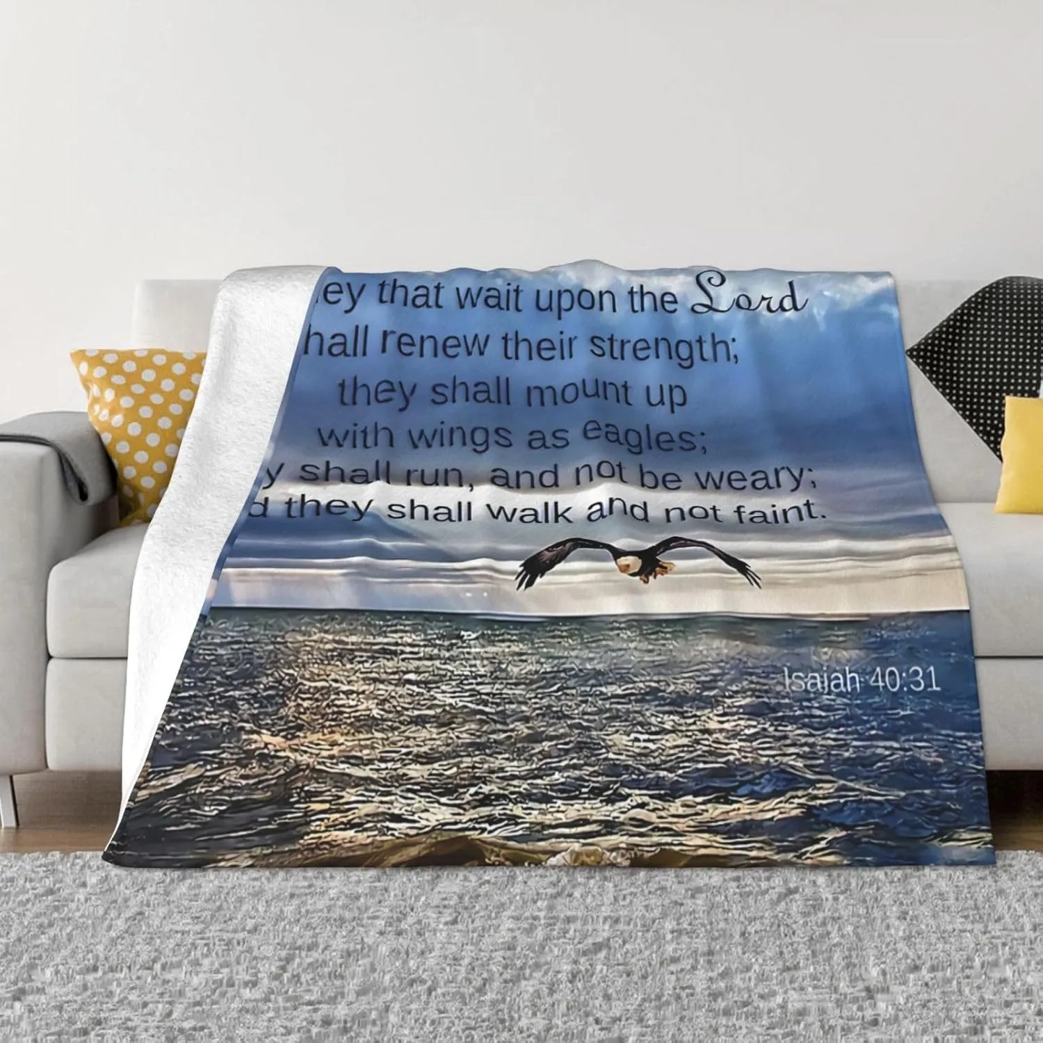 They That Wait Upon The Lord 60"X50" Flannel Blanket - 100% Soft Polyester, Lightweight and Warm, Suitable for Families, Camping, Travel