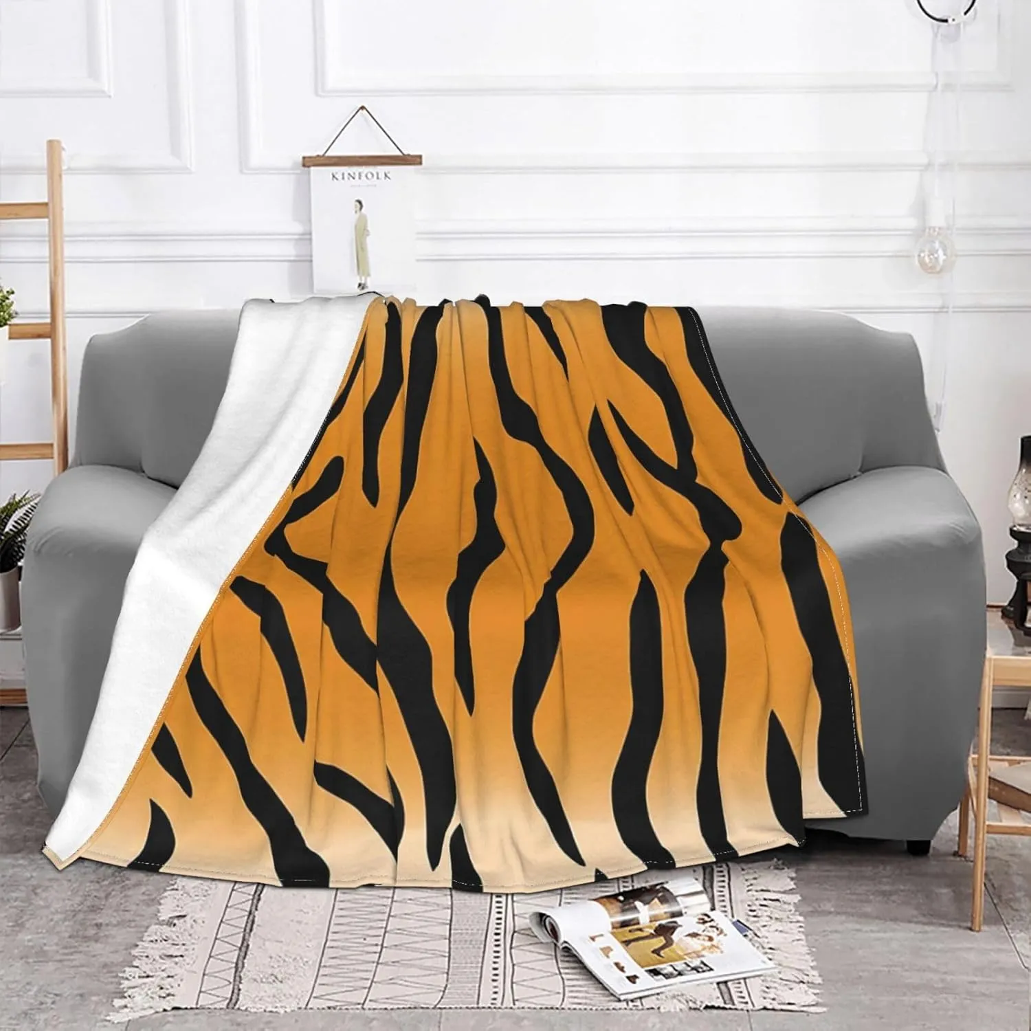 Tiger Stripes 80"X60" Flannel Blanket - 100% Soft Polyester, Lightweight and Warm, Suitable for Families, Camping, Travel