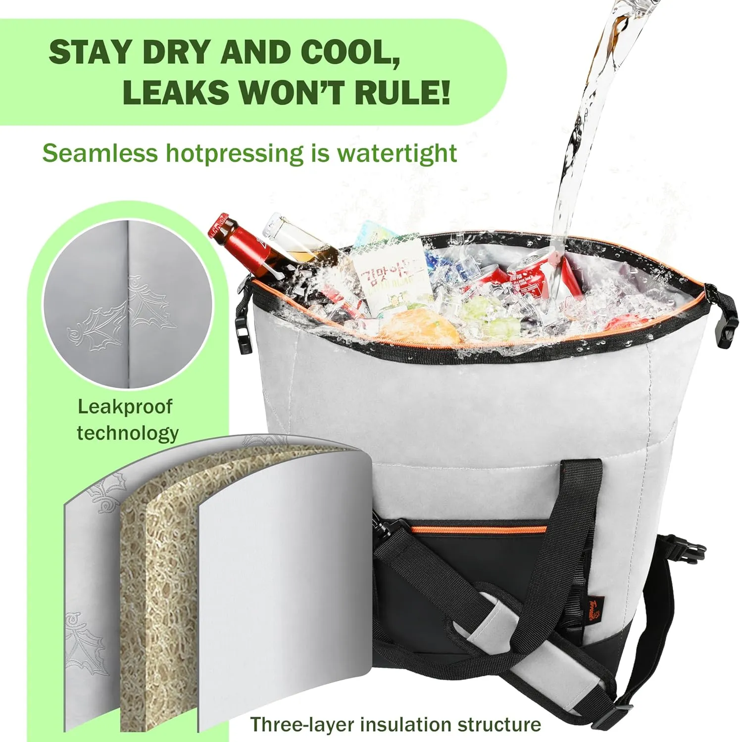 Tirrinia Insulated Soft Cooler Bag- 30 cans Leakproof Camping Ice Chest Box with Bottle Opener, Portable Cooler Box for Lunch, Picnic, Drink, Travel, Fishing