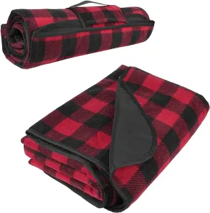 Tirrinia Outdoors Waterproof Throw Blanket, 51”x 59” Lightweight Fleece Stadium Windproof Mat for Boat, Traveling, Camping, Hiking, Football - Machine Washable, Red-Black Plaid