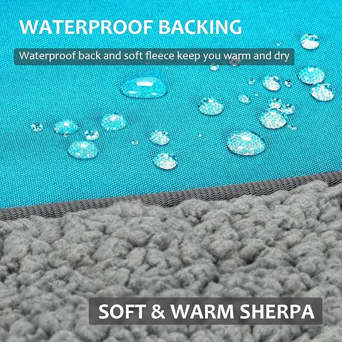 Tirrinia Outdoors Waterproof Throw Blanket, 51”x 59” Sherpa Fleece Stadium Windproof Mat for Boat, Traveling, Camping, Hiking, Football - Machine Washable, Aqua Grey