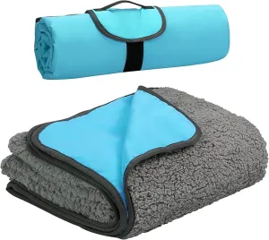Tirrinia Outdoors Waterproof Throw Blanket, 51”x 59” Sherpa Fleece Stadium Windproof Mat for Boat, Traveling, Camping, Hiking, Football - Machine Washable, Aqua Grey