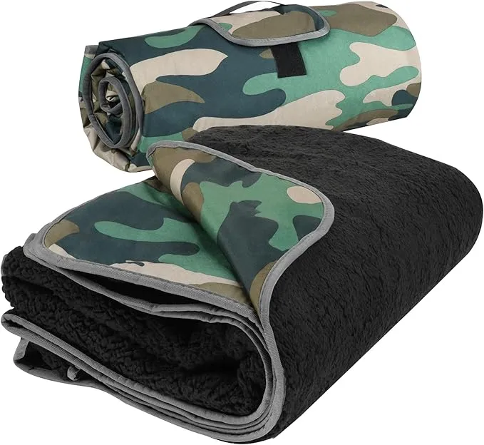 Tirrinia Outdoors Waterproof Throw Blanket, 51”x 59” Sherpa Fleece Stadium Windproof Mat for Boat, Traveling, Camping, Hiking, Football - Machine Washable