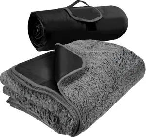 Tirrinia Outdoors Waterproof Throw Blanket, Sherpa Fleece Stadium Windproof Mat for Camping, Picnic, Traveling, Boat, Football - Machine Washable, Black