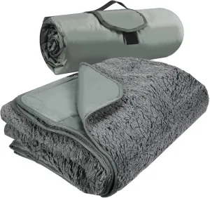 Tirrinia Outdoors Waterproof Throw Blanket, Sherpa Fleece Stadium Windproof Mat for Camping, Picnic, Traveling, Boat, Football - Machine Washable, Grey