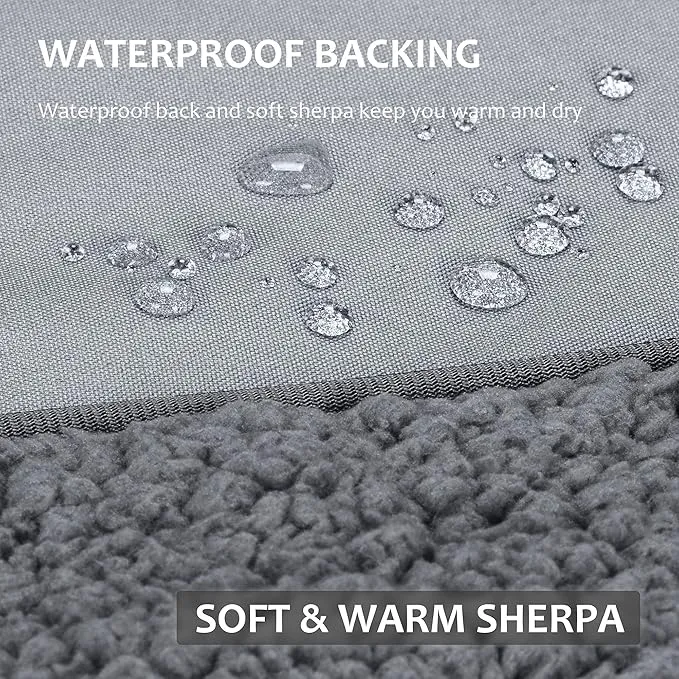 Tirrinia Outdoors Waterproof Throw Blanket, Sherpa Fleece Stadium Windproof Mat for Camping, Picnic, Traveling, Boat, Football - Machine Washable, Grey