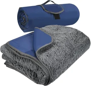 Tirrinia Outdoors Waterproof Throw Blanket, Sherpa Fleece Stadium Windproof Mat for Camping, Picnic, Traveling, Boat, Football - Machine Washable, Navy