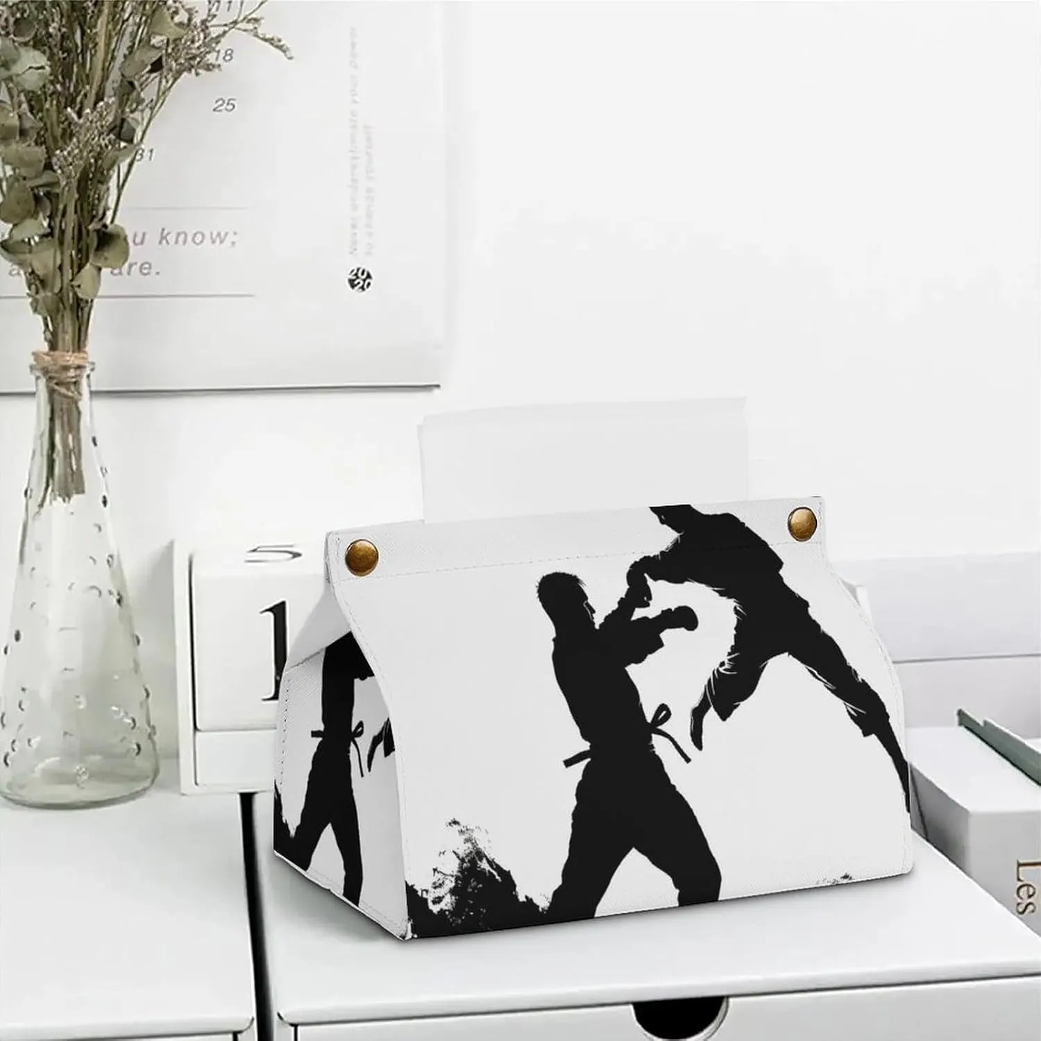 Tissue Box Cover, Kickboxing Tissue Box Holder, PU Stylish Decorative Holder with Snap Closure, Easy Refill & Durable Design for Home, Car & Office, All Occasions