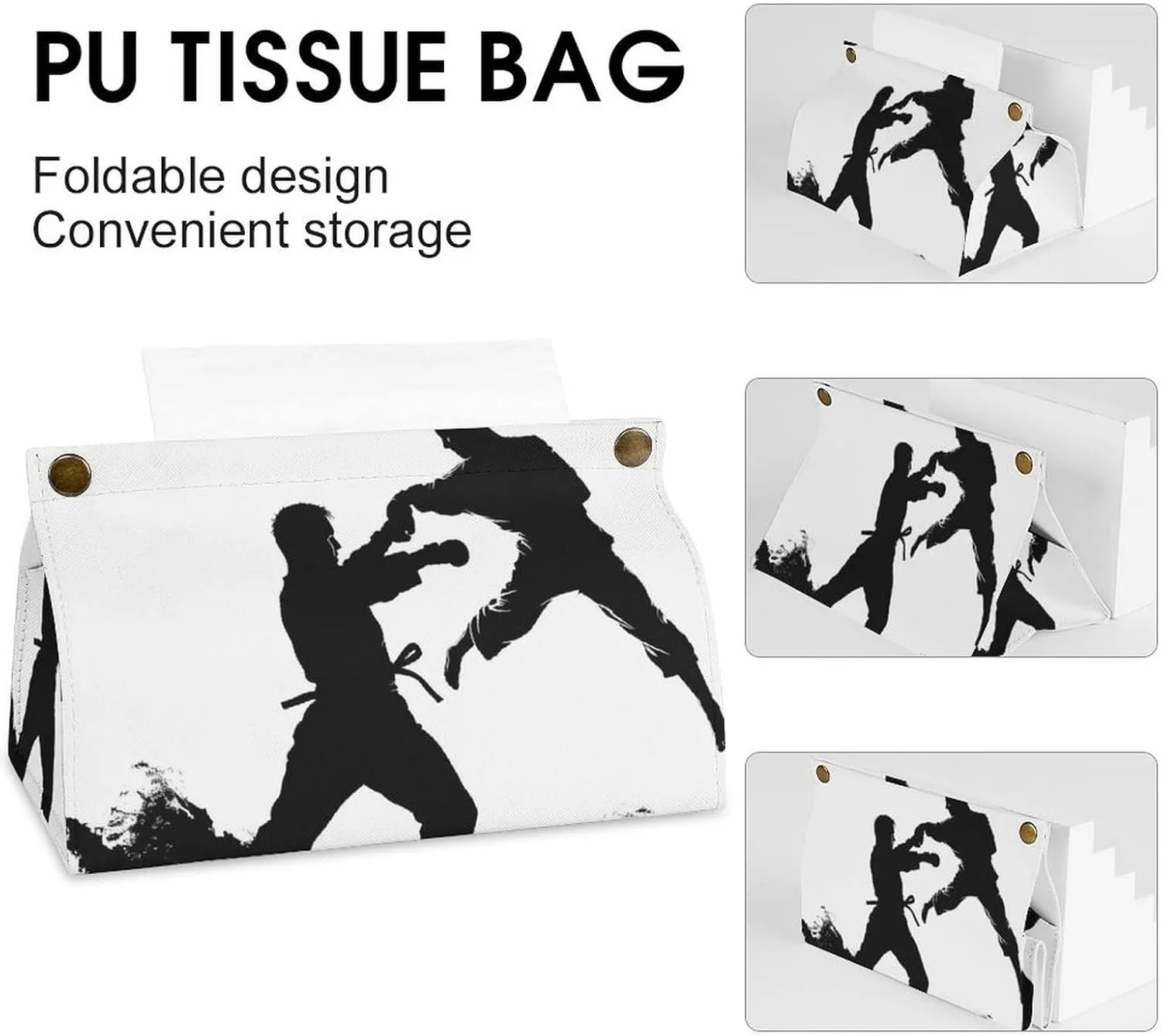 Tissue Box Cover, Kickboxing Tissue Box Holder, PU Stylish Decorative Holder with Snap Closure, Easy Refill & Durable Design for Home, Car & Office, All Occasions