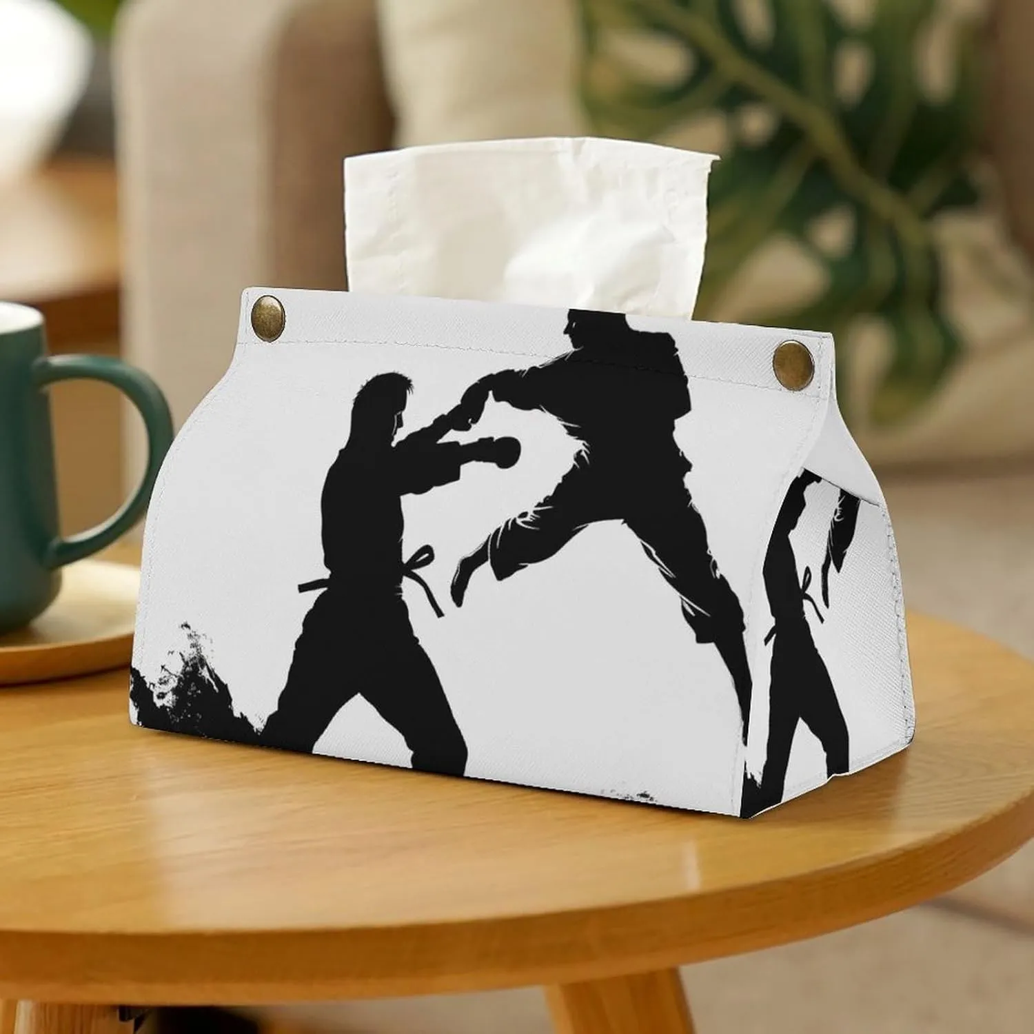 Tissue Box Cover, Kickboxing Tissue Box Holder, PU Stylish Decorative Holder with Snap Closure, Easy Refill & Durable Design for Home, Car & Office, All Occasions