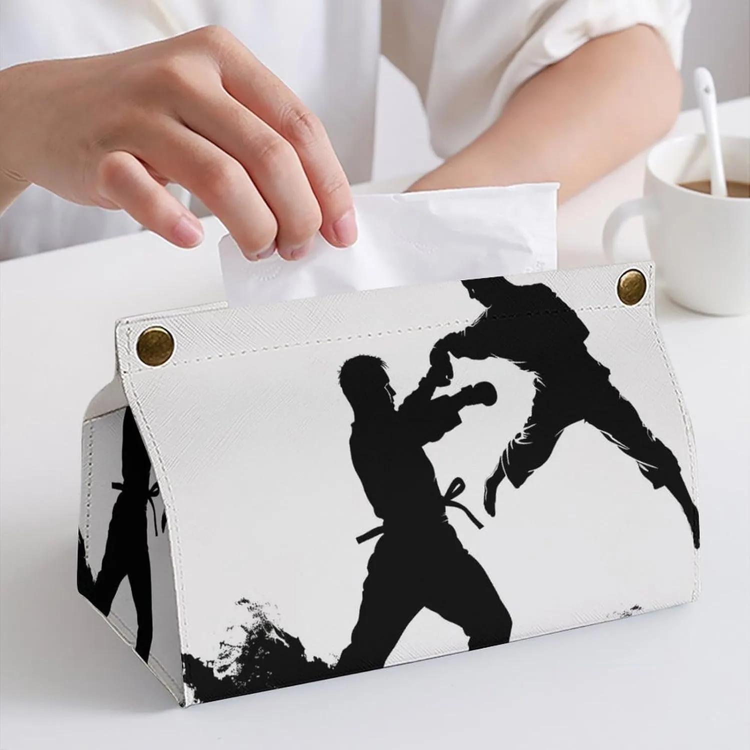 Tissue Box Cover, Kickboxing Tissue Box Holder, PU Stylish Decorative Holder with Snap Closure, Easy Refill & Durable Design for Home, Car & Office, All Occasions