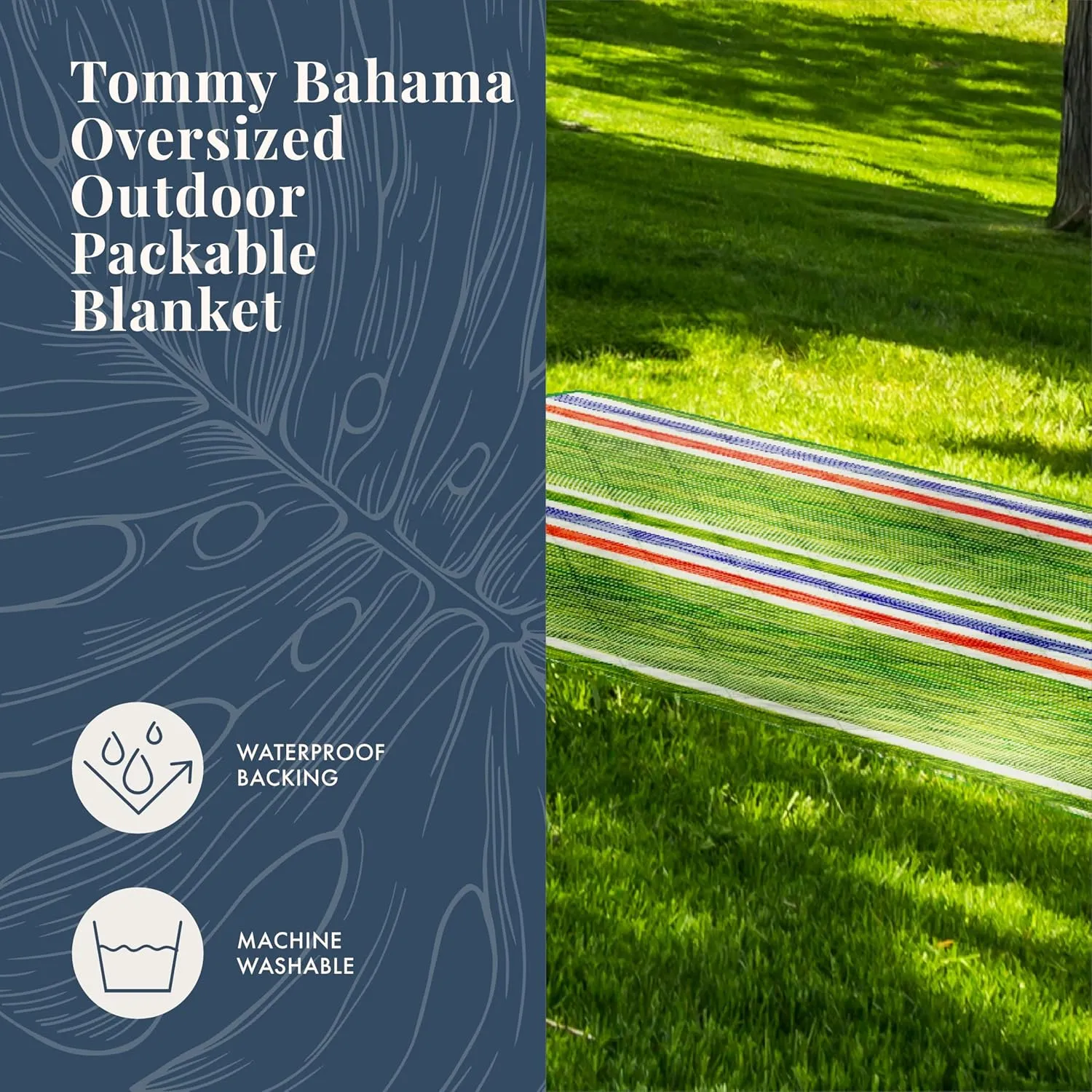 Tommy Bahama Outdoor Waterproof Picnic Blanket - Lightweight Portable Design with Carry Strap - Perfect for The Beach, Park, Camping, Concerts and More, 50" x 70"