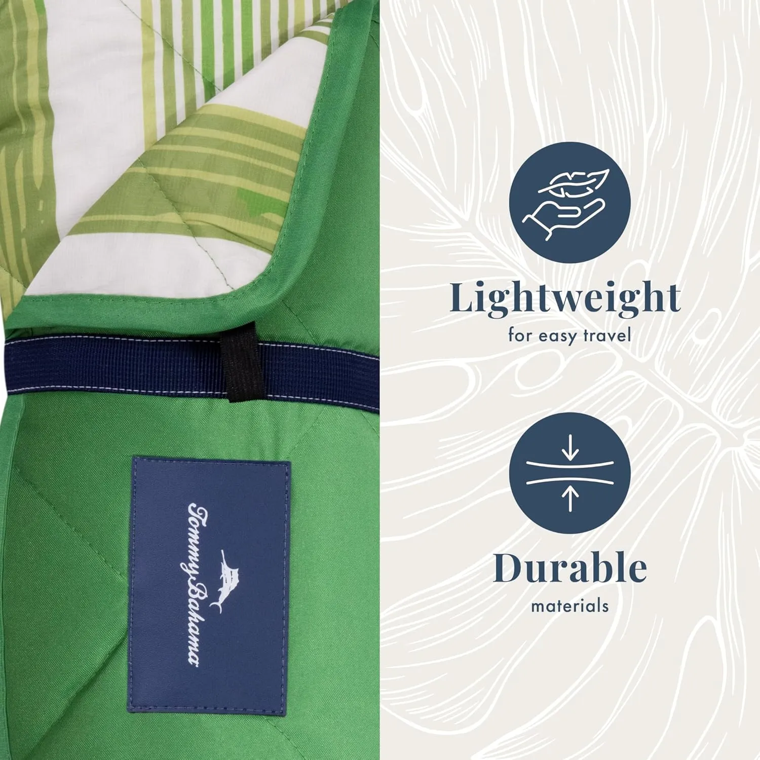 Tommy Bahama Outdoor Waterproof Picnic Blanket - Lightweight Portable Design with Carry Strap - Perfect for The Beach, Park, Camping, Concerts and More, 50" x 70"
