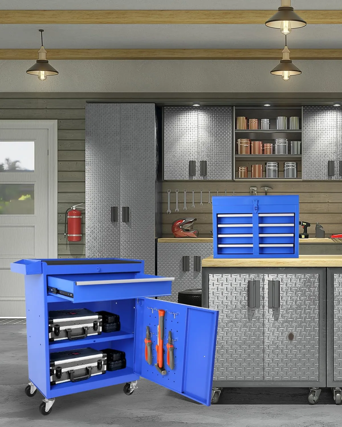 Tool Chest, 2 in 1 Tool Boxes with 5 Drawers, Tool Cart with 7 Organizer Tray Divider Set & Wheels, Large Rolling Tool Box Organizer for Garage, Workshop, Home Crafts