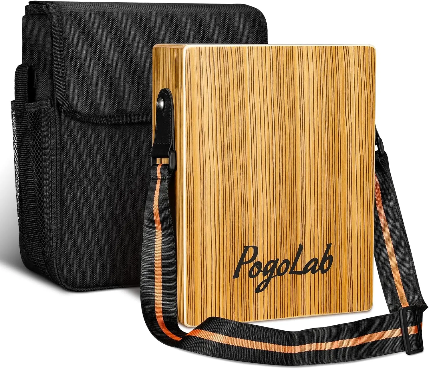 Travel Cajon Drum, Portable Adjustable Tone Thick Wooden Cajon with Adjustable Strap & Storage Bag, Musical Hand Drum with Guitar Steel Strings, Compact Size Percussion Instrument Kit