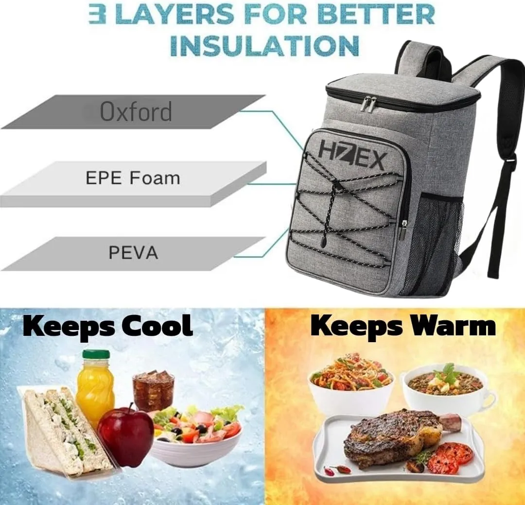 Travel Cooler Lunch Backpack, 25L or 25 Can Hiking Back Pack, Insulated Lunch Box Bag, Water Resistant Can Beach Cooler, Leakproof and Lightweight for Traveling, Fishing, Camping