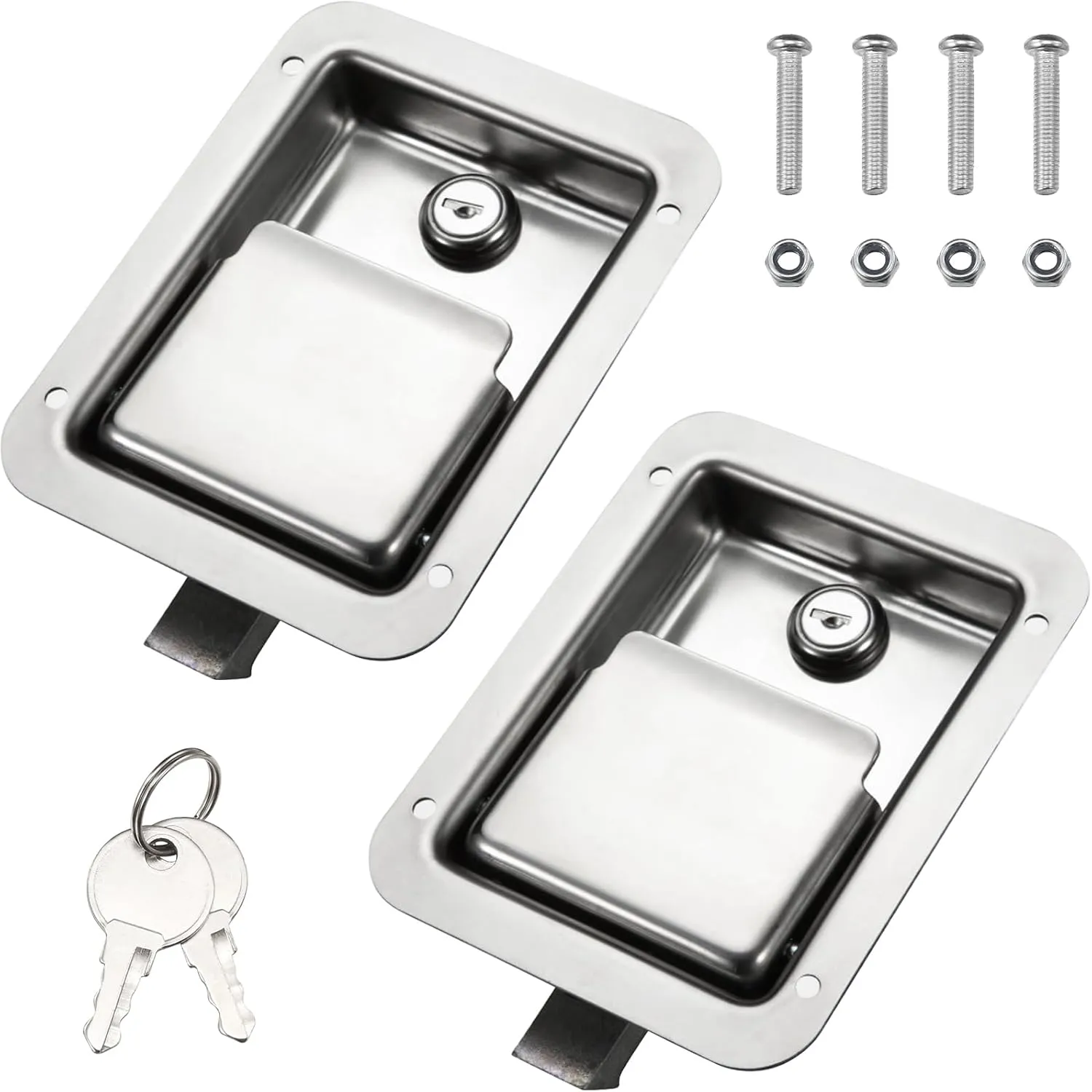 Truck Tool Box Lock Replacement kit, Stainless Steel Paddle Latch Truck Bed Toolbox Handle, Trailer Door, RV, Camper, ATV, UTV, 5.85" L x 4.25" W with keys