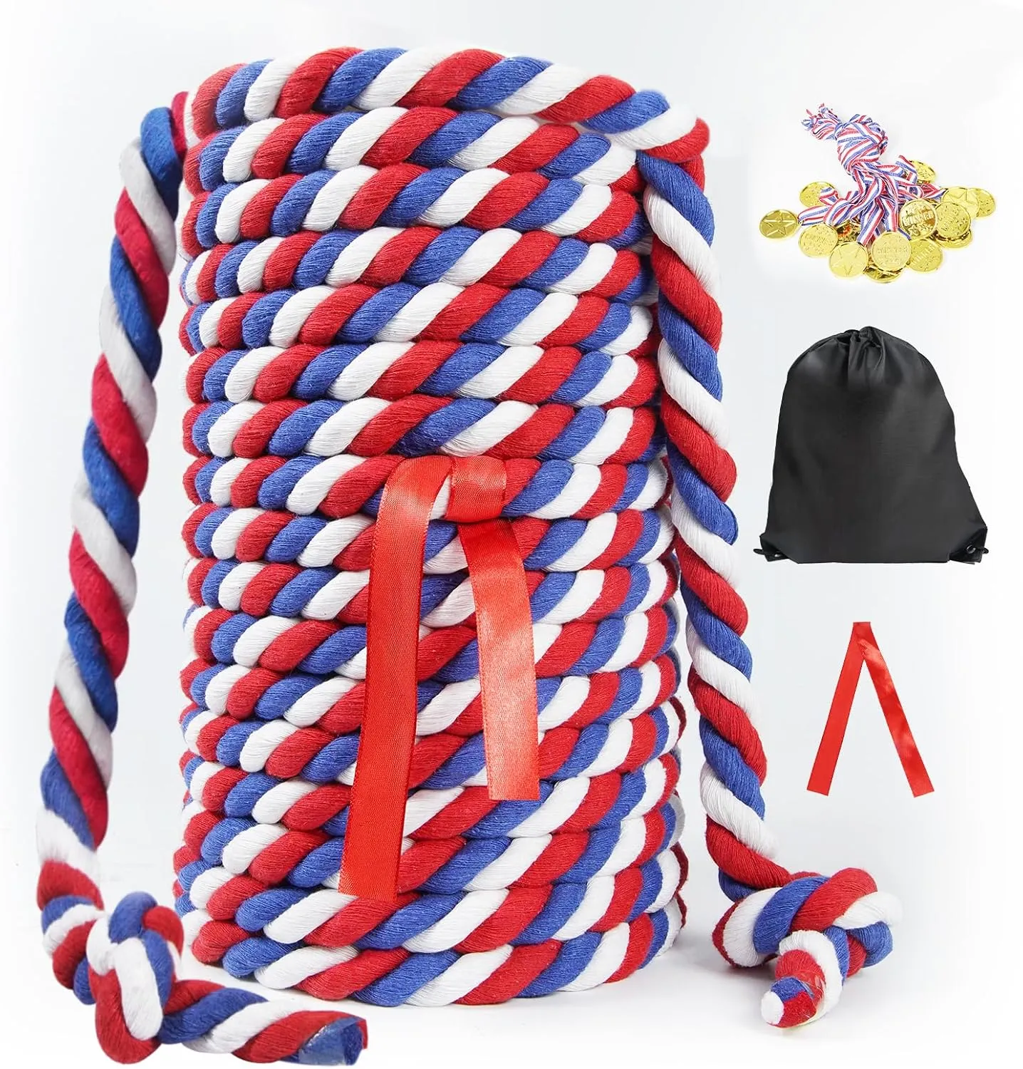Tug of War Rope for Kids Adults - 40FT Field Day Yard Games Outdoor Team Building Sports Activities, Durable Independence Patriotic Day Party for Backyard Camping Family Reunion Lawn Carnival