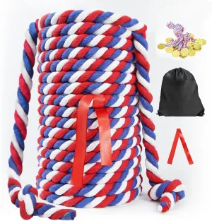 Tug of War Rope for Kids Adults - 40FT Field Day Yard Games Outdoor Team Building Sports Activities, Durable Independence Patriotic Day Party for Backyard Camping Family Reunion Lawn Carnival