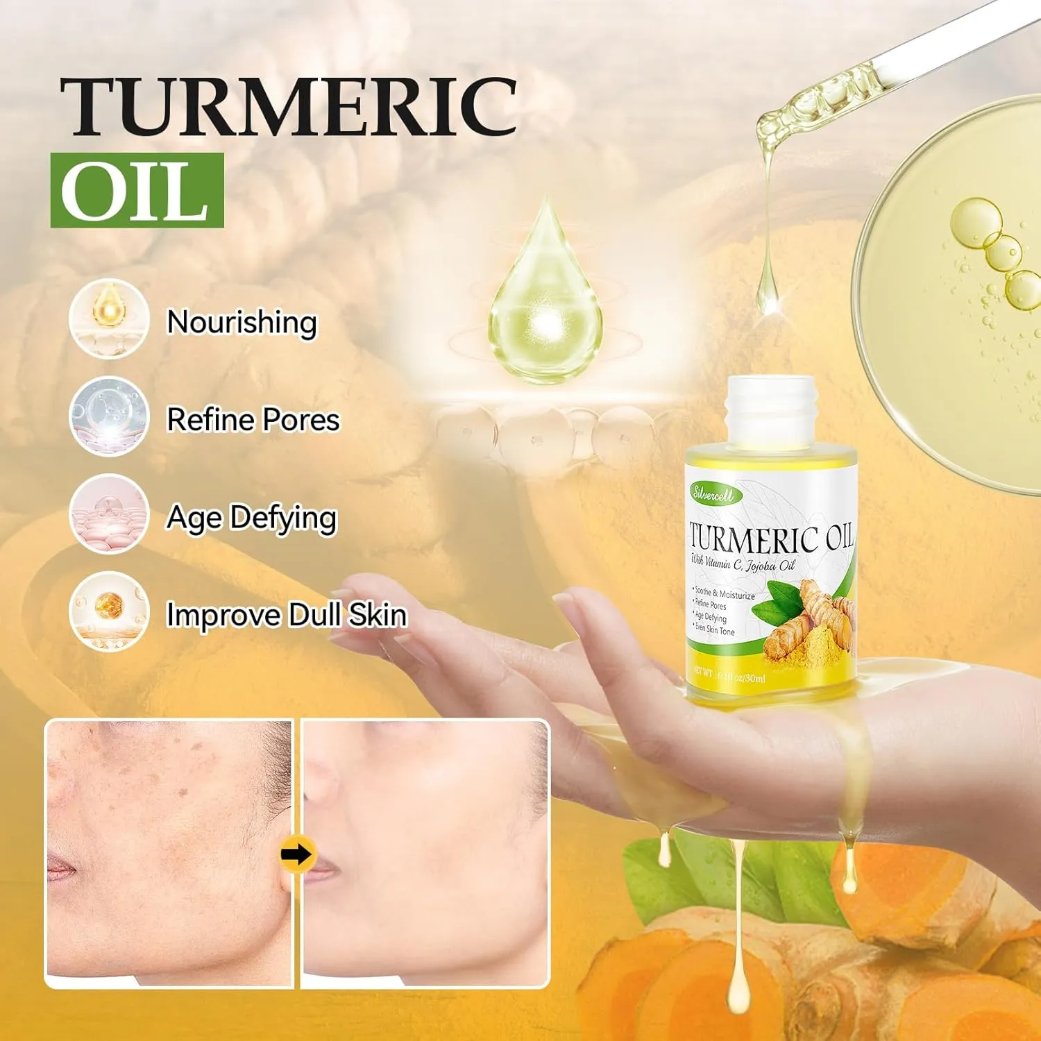 Turmeric Skin Care Set with Vitamin C, Turmeric Skincare Set Birthday Gifts for Women, Skin Care Kit for Anti-Aging Hydrating, Face Care with Turmeric Soap Bar & Scrub, Turmeric Oil & Face Cream