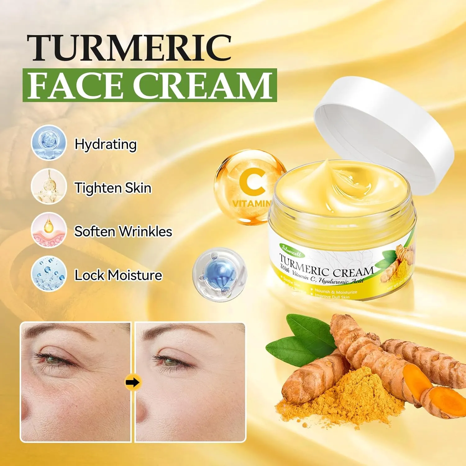Turmeric Skin Care Set with Vitamin C, Turmeric Skincare Set Birthday Gifts for Women, Skin Care Kit for Anti-Aging Hydrating, Face Care with Turmeric Soap Bar & Scrub, Turmeric Oil & Face Cream